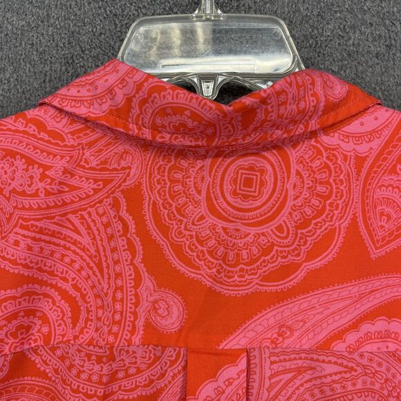 Tommy Hilfiger Blouse Womens 2X Plus Orange Paisley Button Front Long Sleeve - Picture 12 of 16